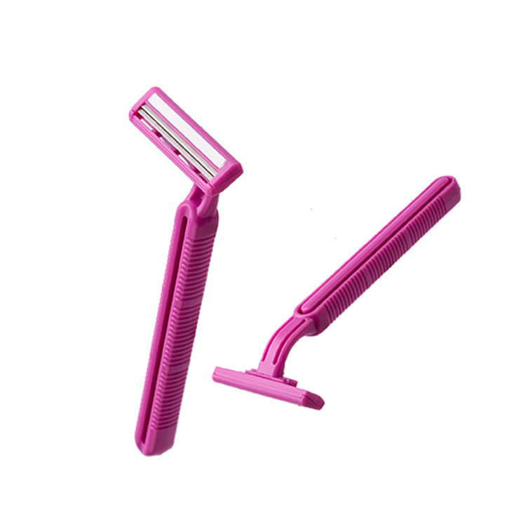 Pink Plastic Safety Razor Two Blade With Lubricant Vitamin E And Vera Aloe Strip