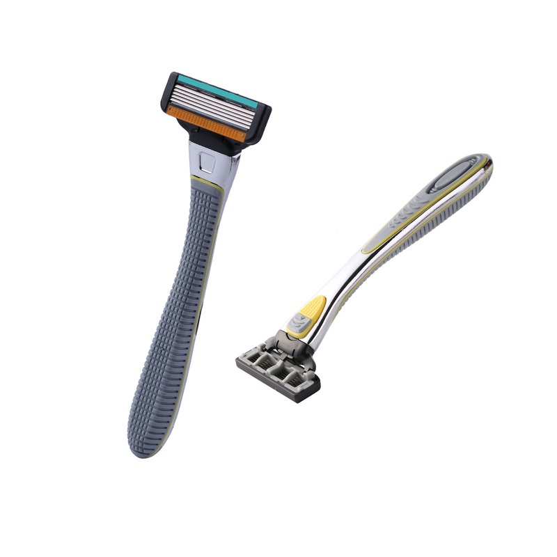 Rubber Handle 5 Blade Disposable Razors , Gray Color Mens Shaving Razor