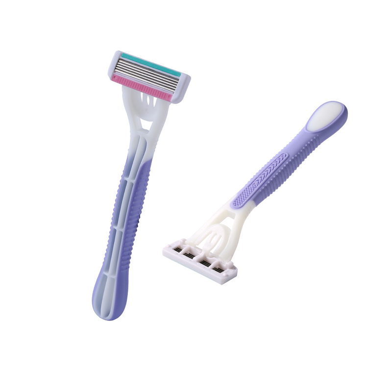 Disposable Five Blade Razor With Aloe Vera Vitamin E Lubricating Strip Blue Color